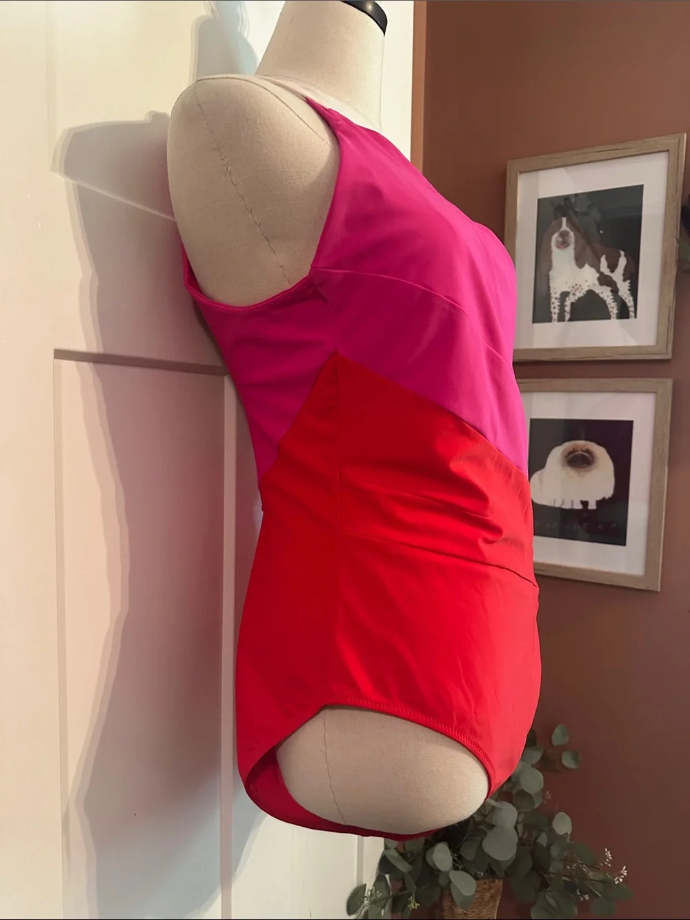 summersalt colorblock sidestroke 16 One-Shoulder Hot Pink Red white swimsuit